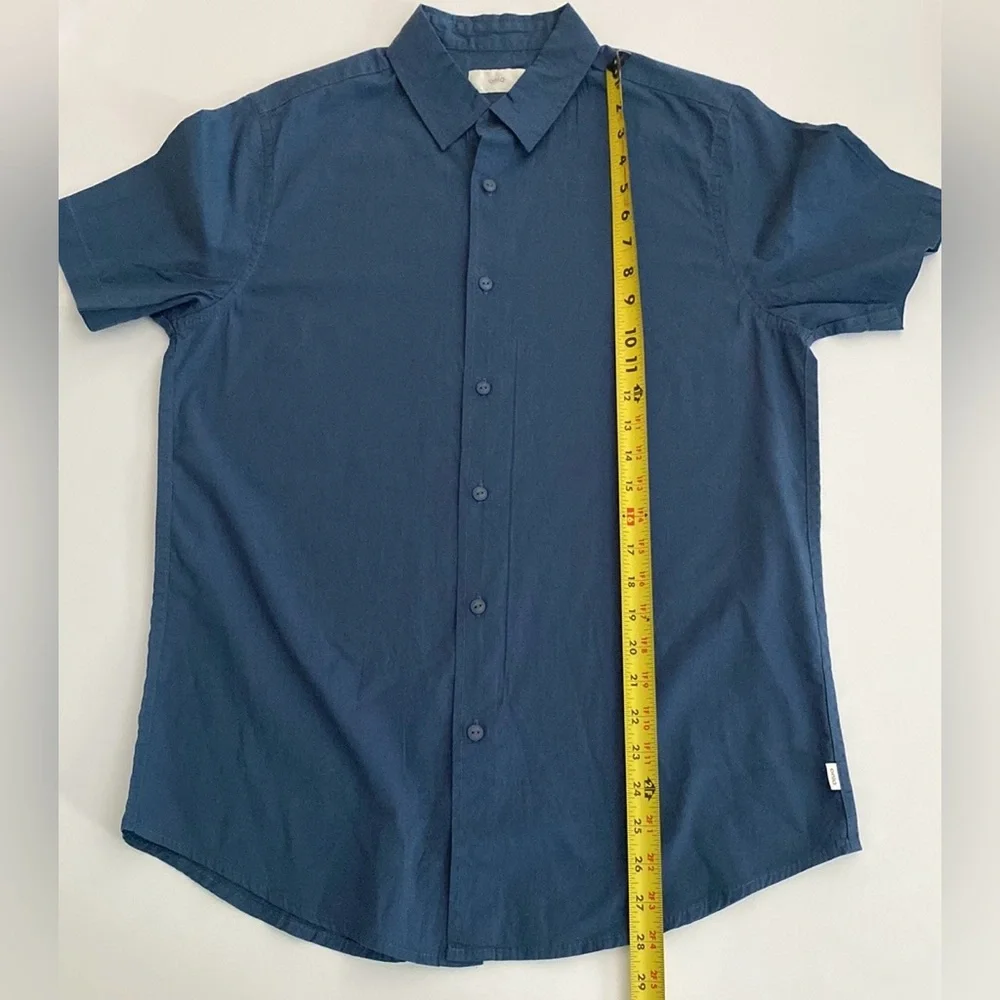 Onia Men’s Shirt 100% Cotton Button Down Shirt Short Sleeve Blue New size Medium - Picture 9 of 9